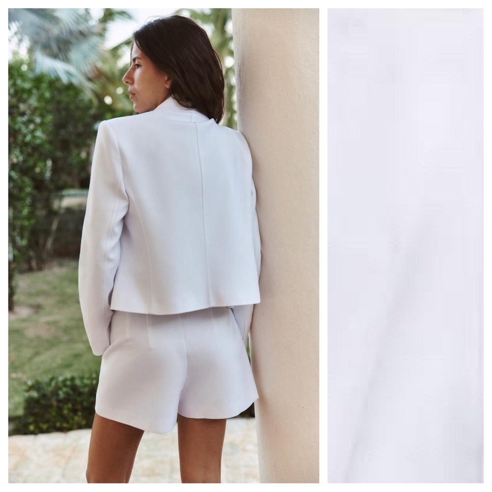 NWT. Zara White Cotton Blend High-Waisted Bermuda Shorts. Size M, L. - Picture 3 of 10